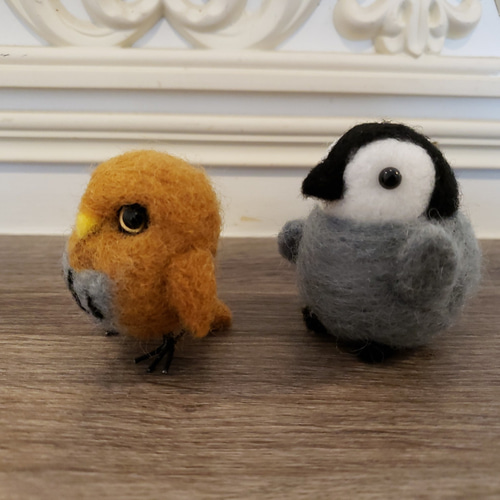 羊毛フェルト 置物 フクロウ 皇帝ペンギン フクちゃんとペン