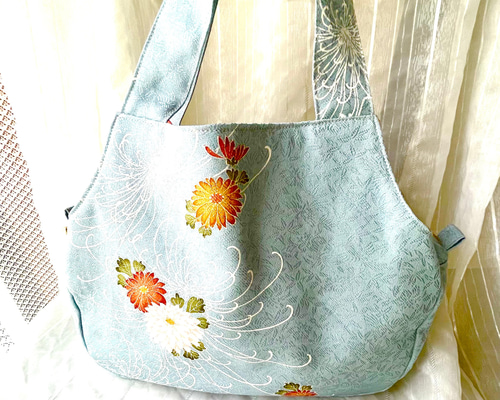 赤と金の花柄グラニーバッグ帯リメイク （A帯リメイクバッグ