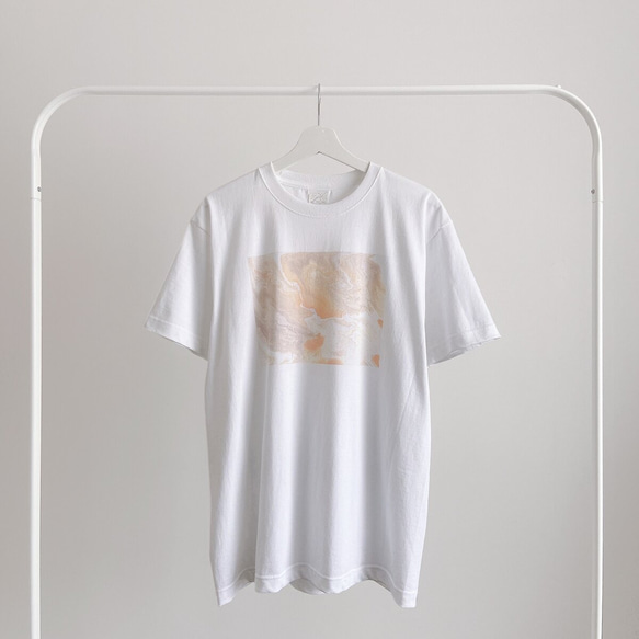 オレンジ M / L / XLサイズ マーブル Tシャツ ポーリング アート 半袖