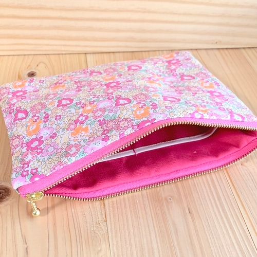 リバティ 20cmファスナー フラットポーチ ポケットあり ＜Michelle  