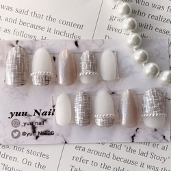 ネイル ネイルチップオーダー ツイード 白 ホワイト バレンタイン 冬