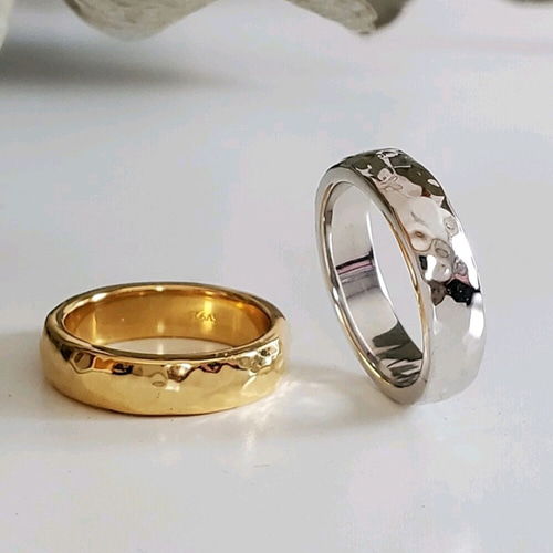 デコボコハンマー打ちペアリング K18GP RS-69、上質なゴールドリング