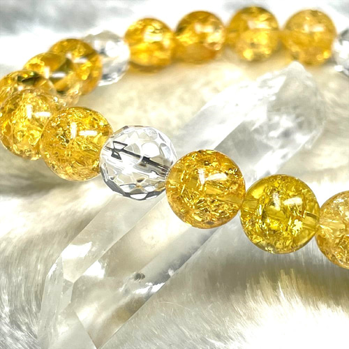 キラキラに輝くデザイン♪】64面カット水晶 シトリンクラック キラキラに輝くデザイン♪】64面カット水晶 シトリンクラック