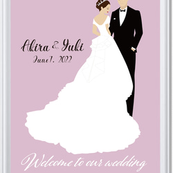 ウェルカムボード ウェディング 結婚式 A3 ポスター（お名前・日付入れOK）新郎新婦イラストBラベンダー（ピンク系） 2枚目の画像