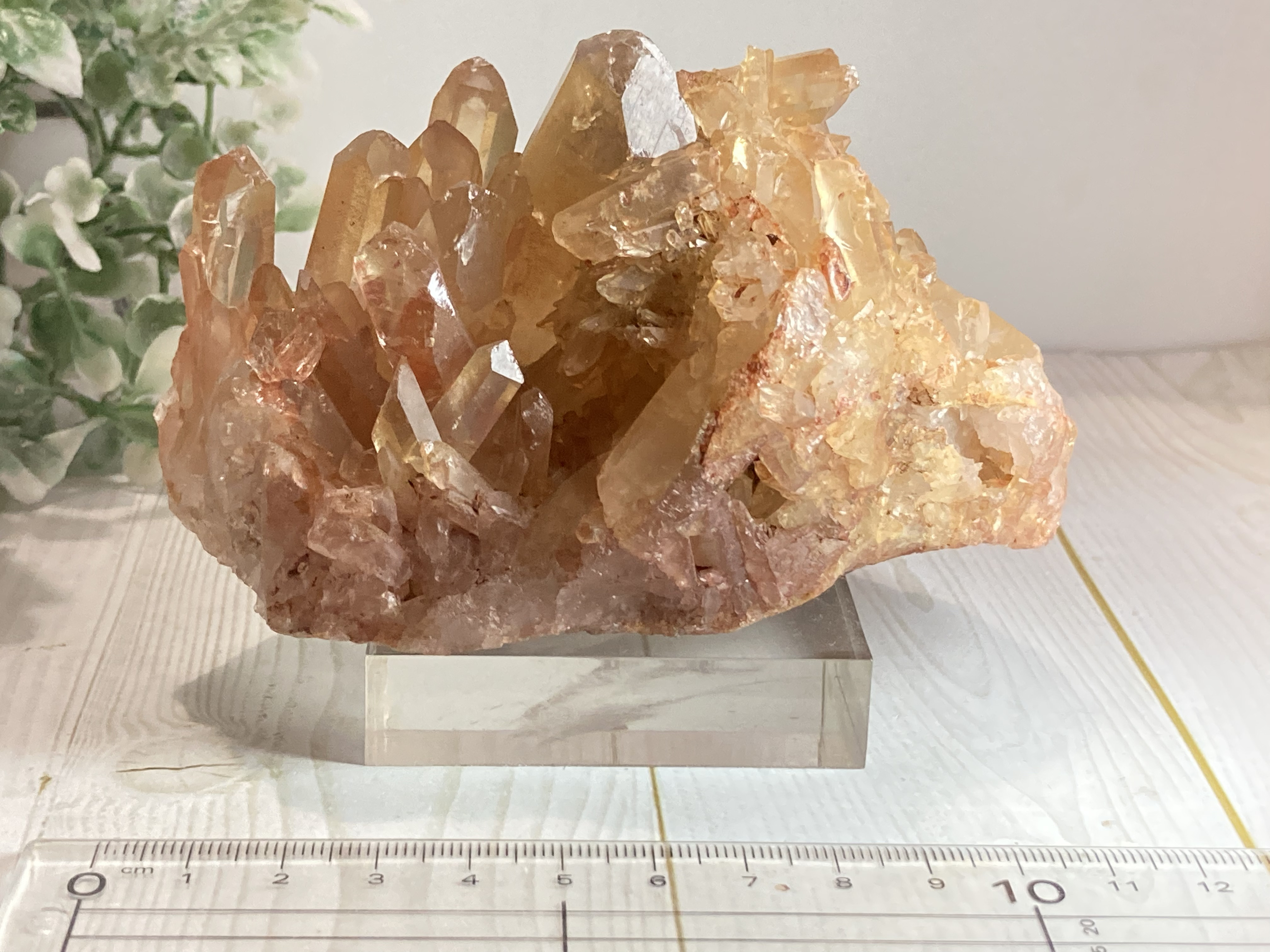 蜜柑の水晶 ✨タンジェリンクォーツ　ラフストーン　原石　クラスター　台座付き
