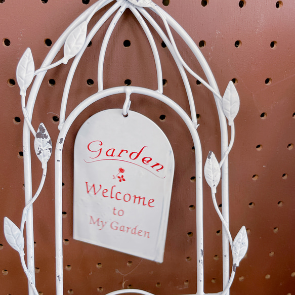 ラスト！鳥かご型 ホワイト系揺れるアイアンピック♡ガーデン雑貨♡高さのあるガーデンピック！welcome Garden 11枚目の画像