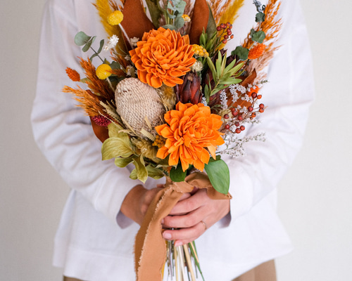 【かりんとう】ブーケ・ブートニア ドライフラワー テラコッタオレンジ かりんとう】ブーケ・ブートニア ドライフラワー テラコッタ