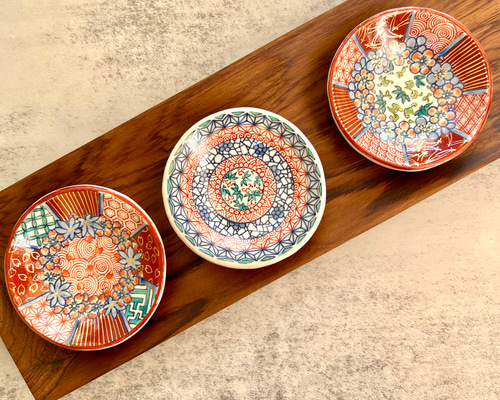 Creema限定】清水焼 手描き豆皿3枚セット 3枚とも中サイズ 小皿 見谷