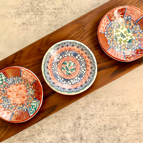 Creema限定】清水焼 手描き豆皿3枚セット 3枚とも中サイズ 小皿 見谷