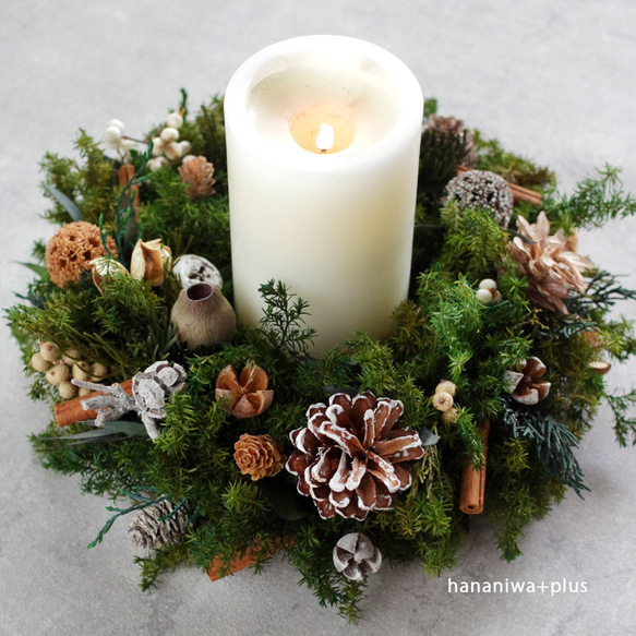 クリスマス2023】キャンドルとリースのセット/葉っぱと木の実の