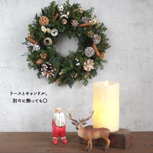 クリスマス2023】キャンドルとリースのセット/葉っぱと木の実の