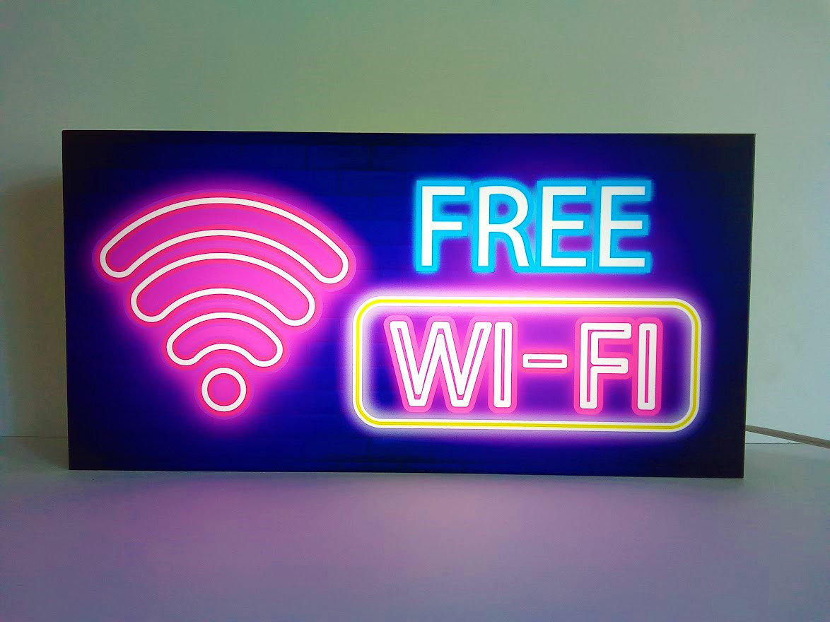 【Mサイズ】FREE Wi-Fi フリーエリア 携帯 スマホ 電波 サイン ランプ 看板 置物 雑貨 ライトBOX