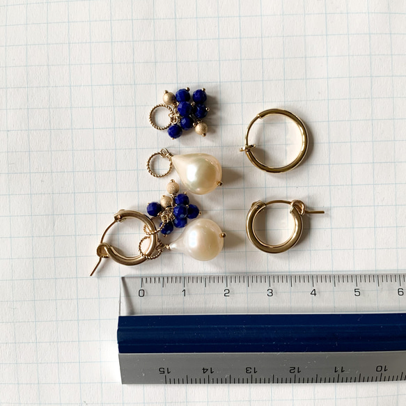 14kgf* 淡水水滴珍珠和青金石替換環形耳環/耳環 第10張的照片
