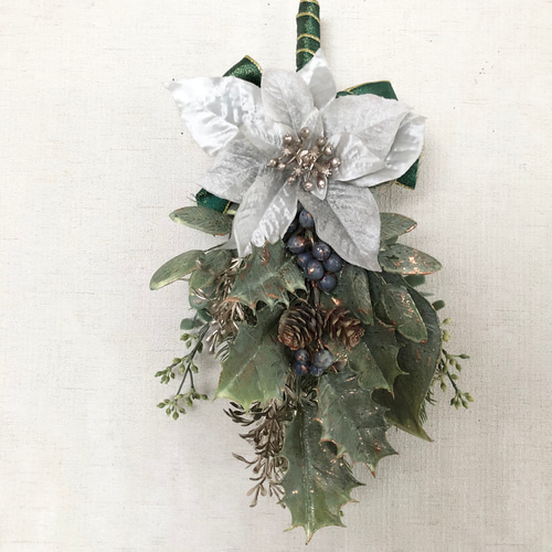 クリスマススワッグ花材は全て高品質アーティフィシャルフラワー お
