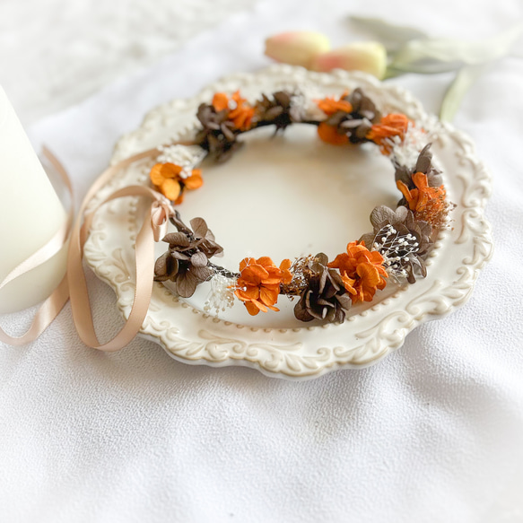 【送料無料】ベビー　キッズ　花冠　~orange brown~  花かんむり　結婚式　子供用　誕生日　バースデー 5枚目の画像