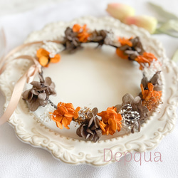 【送料無料】ベビー　キッズ　花冠　~orange brown~  花かんむり　結婚式　子供用　誕生日　バースデー 1枚目の画像