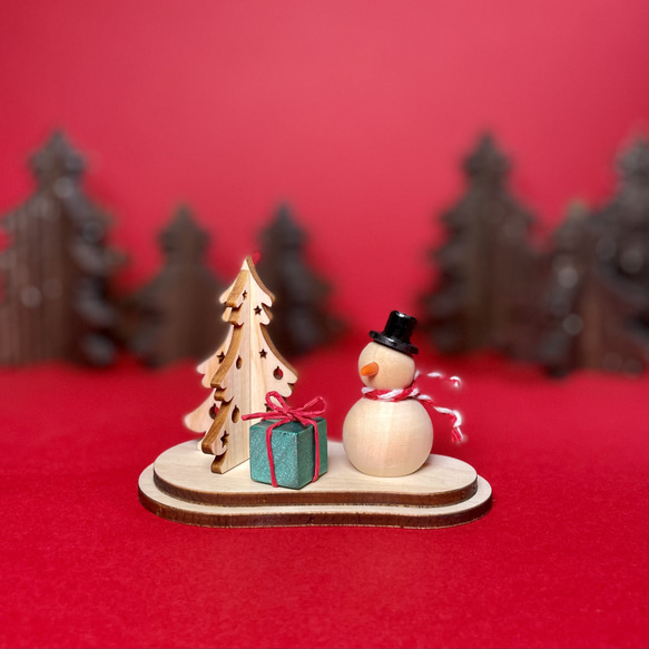 木製☆雪だるまの贈り物　クリスマス飾り オブジェ 3枚目の画像