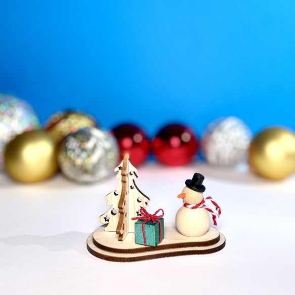 木製☆雪だるまの贈り物　クリスマス飾り オブジェ 6枚目の画像