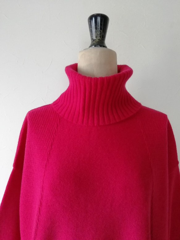 【再再再…販♡】軽くてふんわり暖か♡ウール混オフタートルチュニックワンピース(01056)　ベリーレッド 4枚目の画像