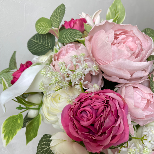 結婚式ブーケ・ブートニア ピンク 優しいピンク薔薇ブーケ ブートニアセット ウェディングブーケ