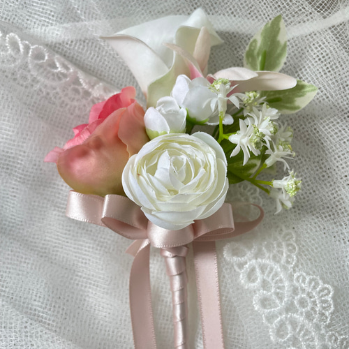 ロゼ•メロウ　ウェディングブーケ　薔薇ブーケ　ピンクブーケ　ブートニアセット ロゼ•メロウ ウェディングブーケ 薔薇ブーケ ピンクブーケ ブートニア