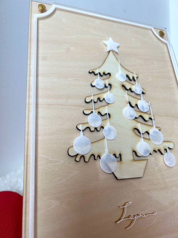 『クリスマスツリー』【真鍮金具×アクリル×木のアートパネル】ご自宅やプレゼントに☆ 5枚目の画像