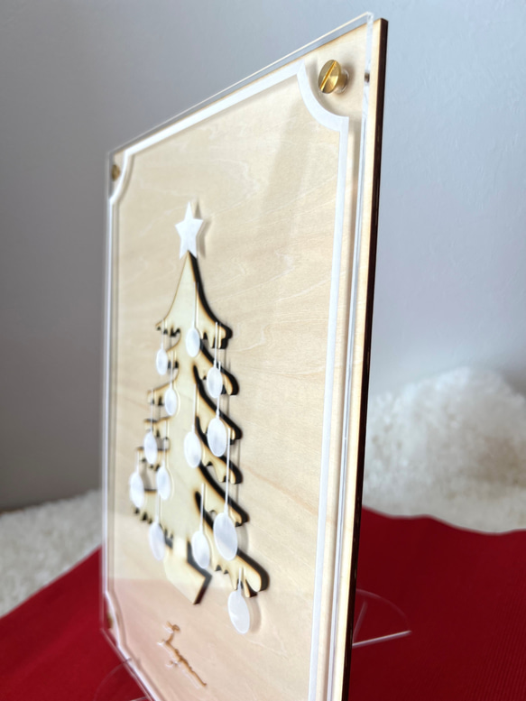『クリスマスツリー』【真鍮金具×アクリル×木のアートパネル】ご自宅やプレゼントに☆ 4枚目の画像