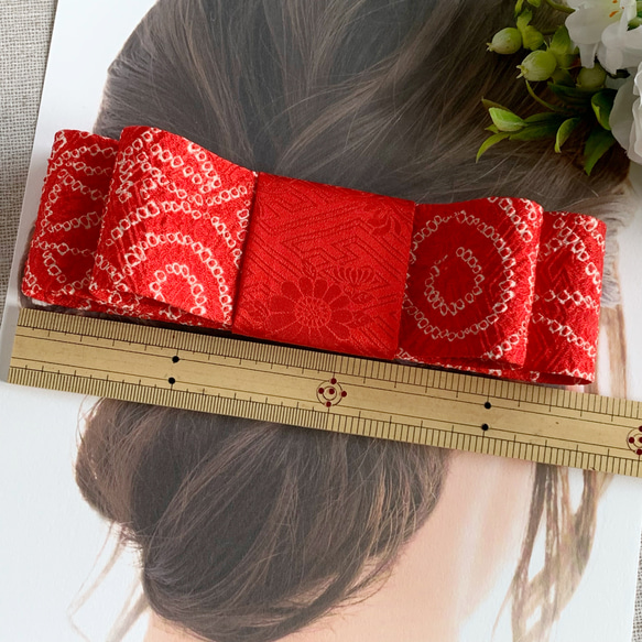 和リボン髪飾り 金木犀(絞り赤)　kimono haircomb Kinmokusei red 3枚目の画像