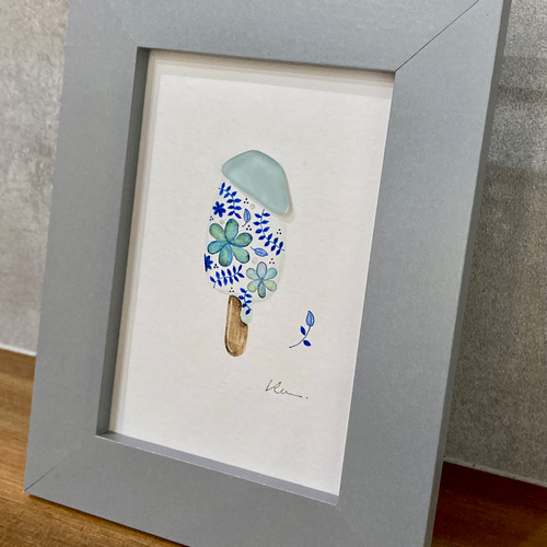 シーグラスアート「アイスキャンディー」水彩画 ペン画 手描き