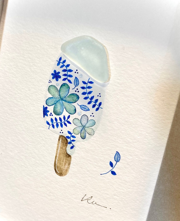 シーグラスアート「アイスキャンディー」水彩画 ペン画 手描きイラスト