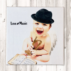 ファブリックパネル アート絵画 Love Music Angel 音楽 赤ちゃん天使 正方形 SSMサイズ 日本製 1枚目の画像