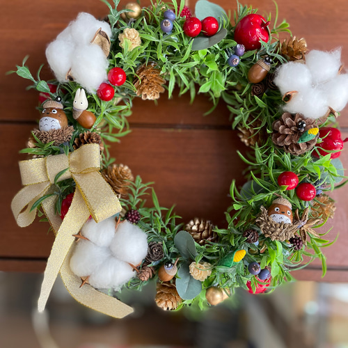 早割⭐︎森のどんぐり クリスマスリースL 28センチ リース さくら  