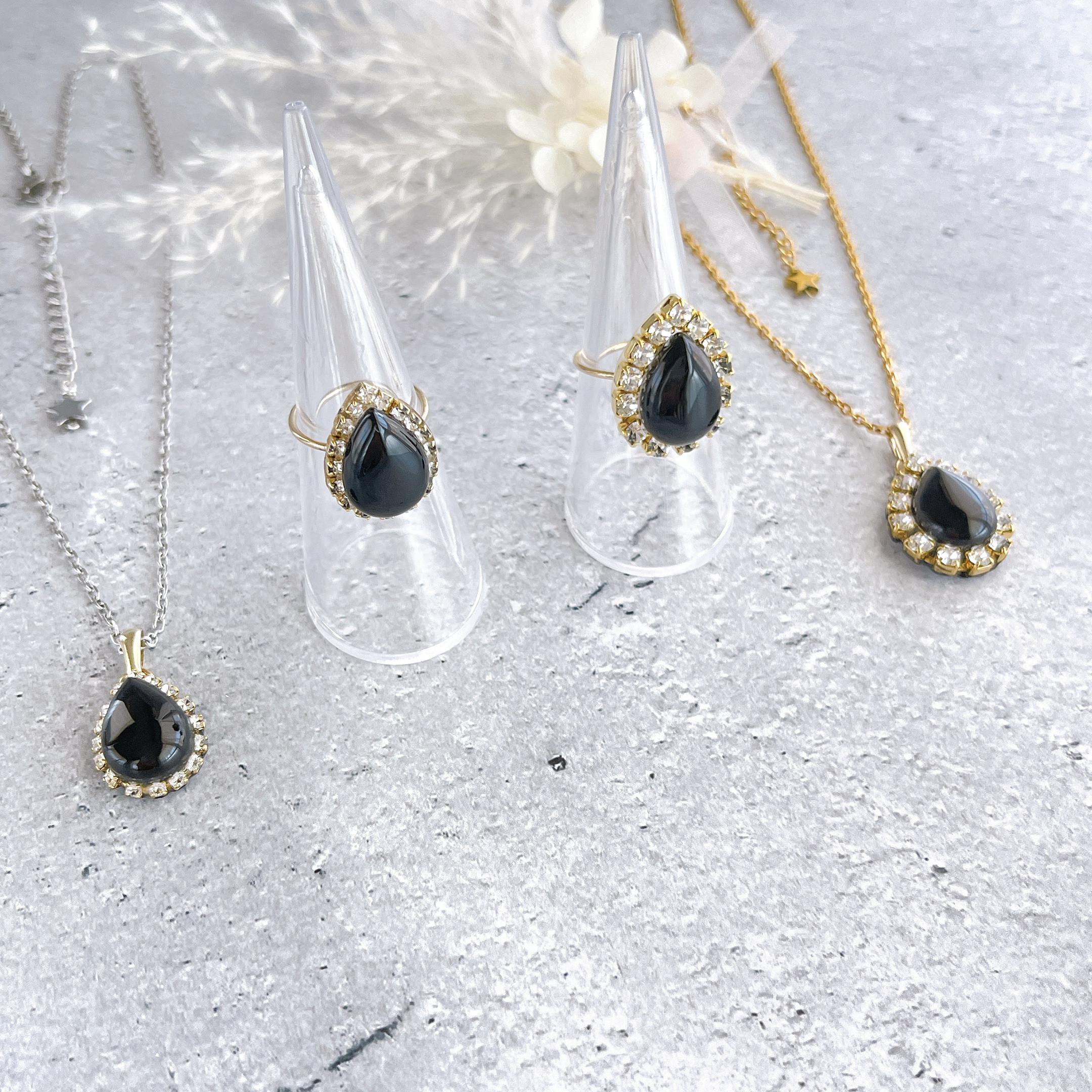 モリオンお守りリング&ネックレス2点セット✧漆黒の宇宙✧GALAXY