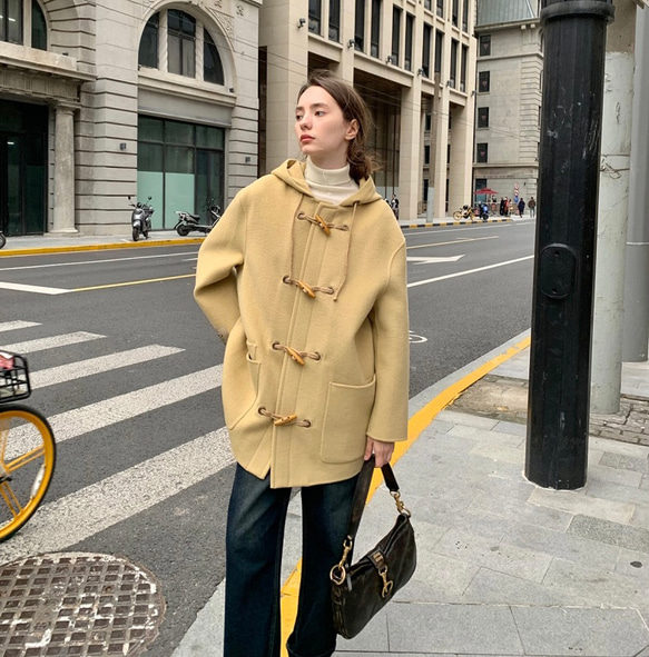 イエローダッフルコート Moorebrook 100%ウール ダッフルコート