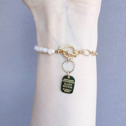 オーバル型ラピスラズリブレスレット　2段階長さ調節可　蓮を添えて　ゴールド 5枚目の画像