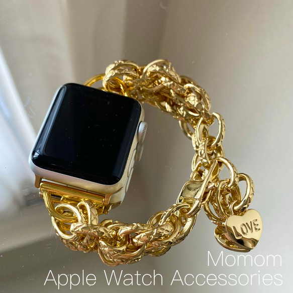 Apple Watch LOVEチャームベルト ゴールド 全サイズ対応 1枚目の画像