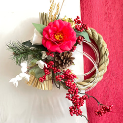 2025年新作早割り＊紅白椿で祝うのお正月しめ縄しめ飾り＊無料