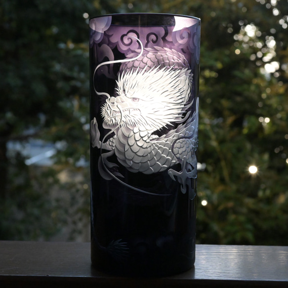 「龍」花器　辰　縁起物　サンドブラスト　紫 17枚目の画像