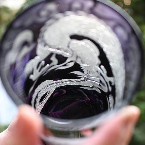 値下げしました　サンドブラスト用花器 龍」花器 辰 縁起物 サンドブラスト 紫 一輪挿し・花瓶・花器 恋する