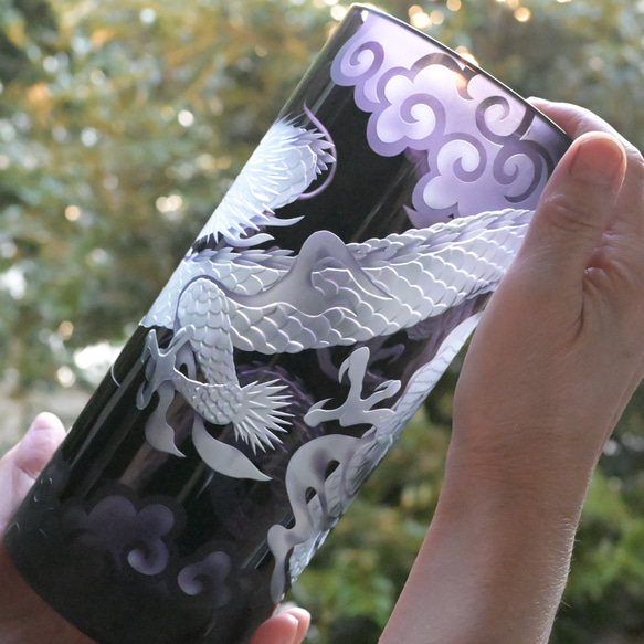 「龍」花器　辰　縁起物　サンドブラスト　紫 3枚目の画像