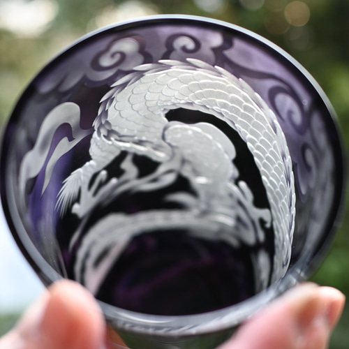 値下げしました　サンドブラスト用花器 ジャスミン」食前酒グラス 葉 グリーン・ネオジウム サンドブラスト