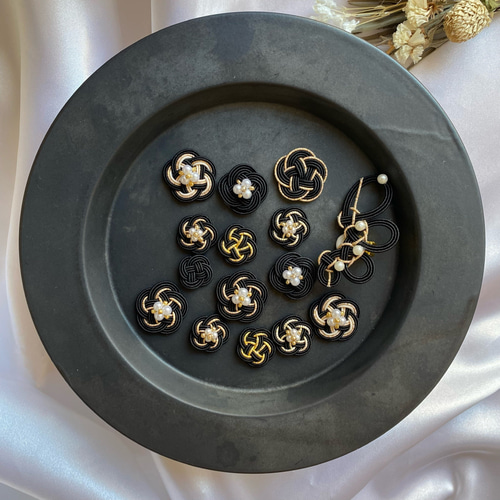 水引ピアス イヤリング 黒梅コットンパール 結婚式 卒業式 成人式