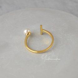 幾何T形黃金開口戒指，鑲有閃亮珍珠和氧化鋯銀925純銀R019 第8張的照片