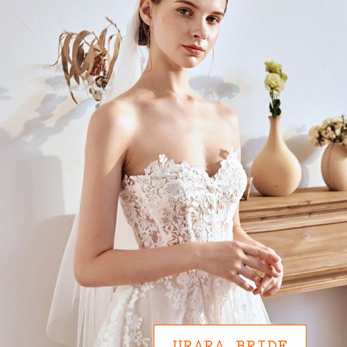 チューブトップ 花柄刺繍 ウエディングドレス 前撮り 二次会 ドレス  