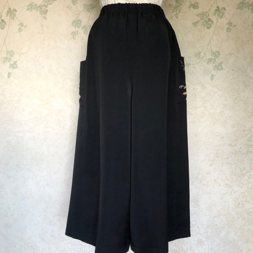 着物リメイク】スカンツ ガウチョ パンツ 黒笹 キュロット