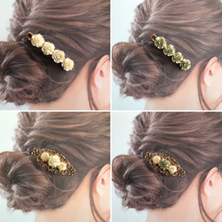 フラワー お花 ゴールド アイボリー 髪留め ヘアクリップ ハンドメイド ウエディング 結婚式 3枚目の画像