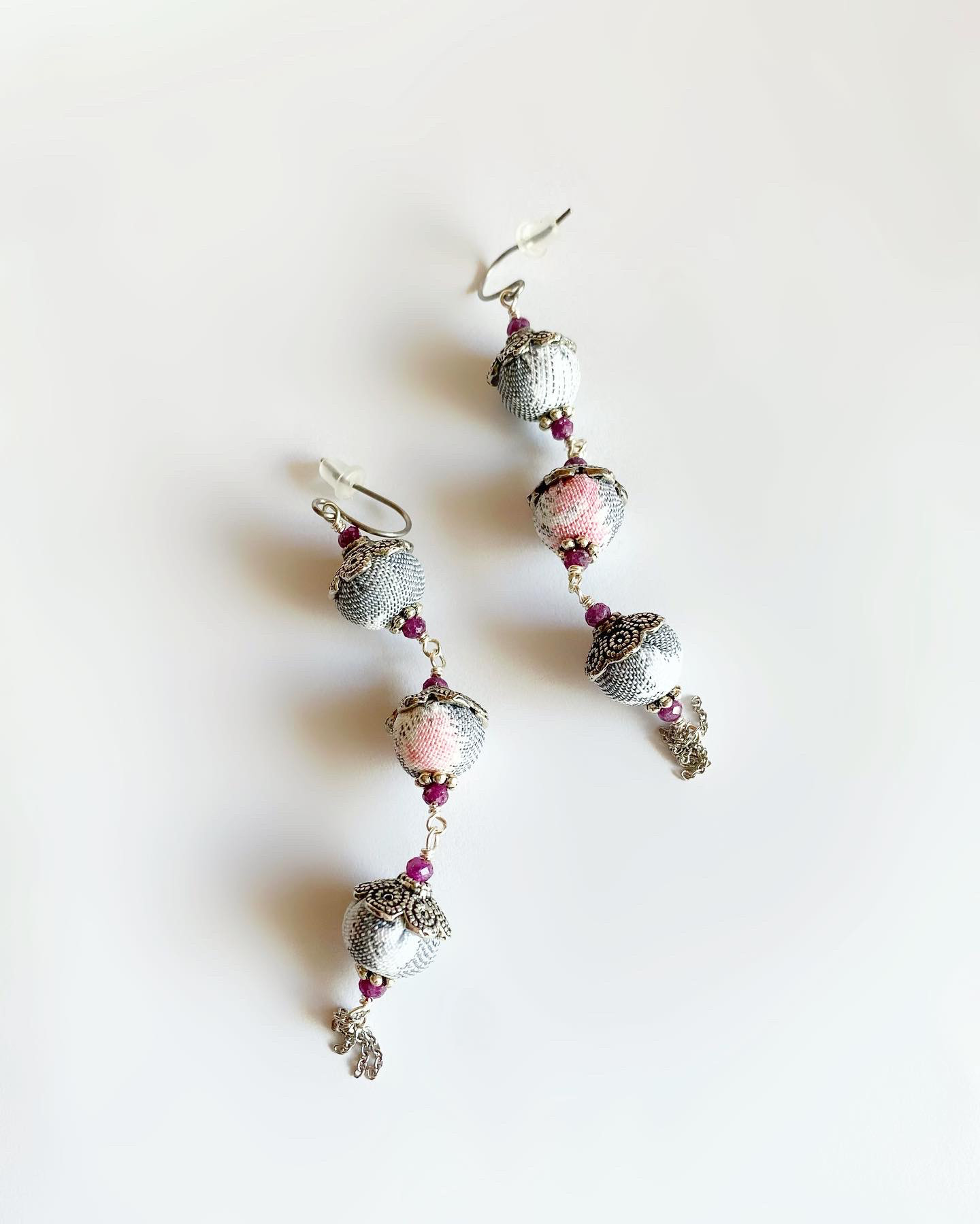 ヴィンテージ着物3連ピアス