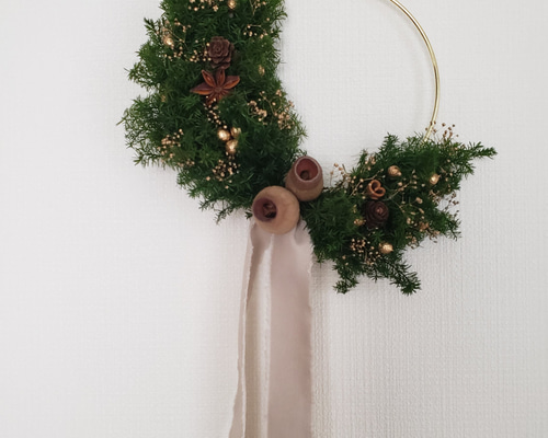 クリスマスハーフリース♪︎シック プリザーブドフラワーリース リース