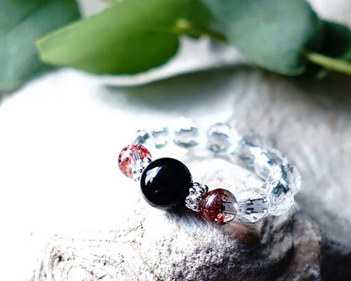 ちえ！モリオン　⑦ ≪g3-115C≫○モリオン 黒水晶 6mm〜7mm ブレスレット 内径調節