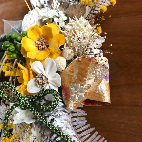 送料無料 お正月ハンドメイド2023 イエローのしめ縄飾り ナチュラル  